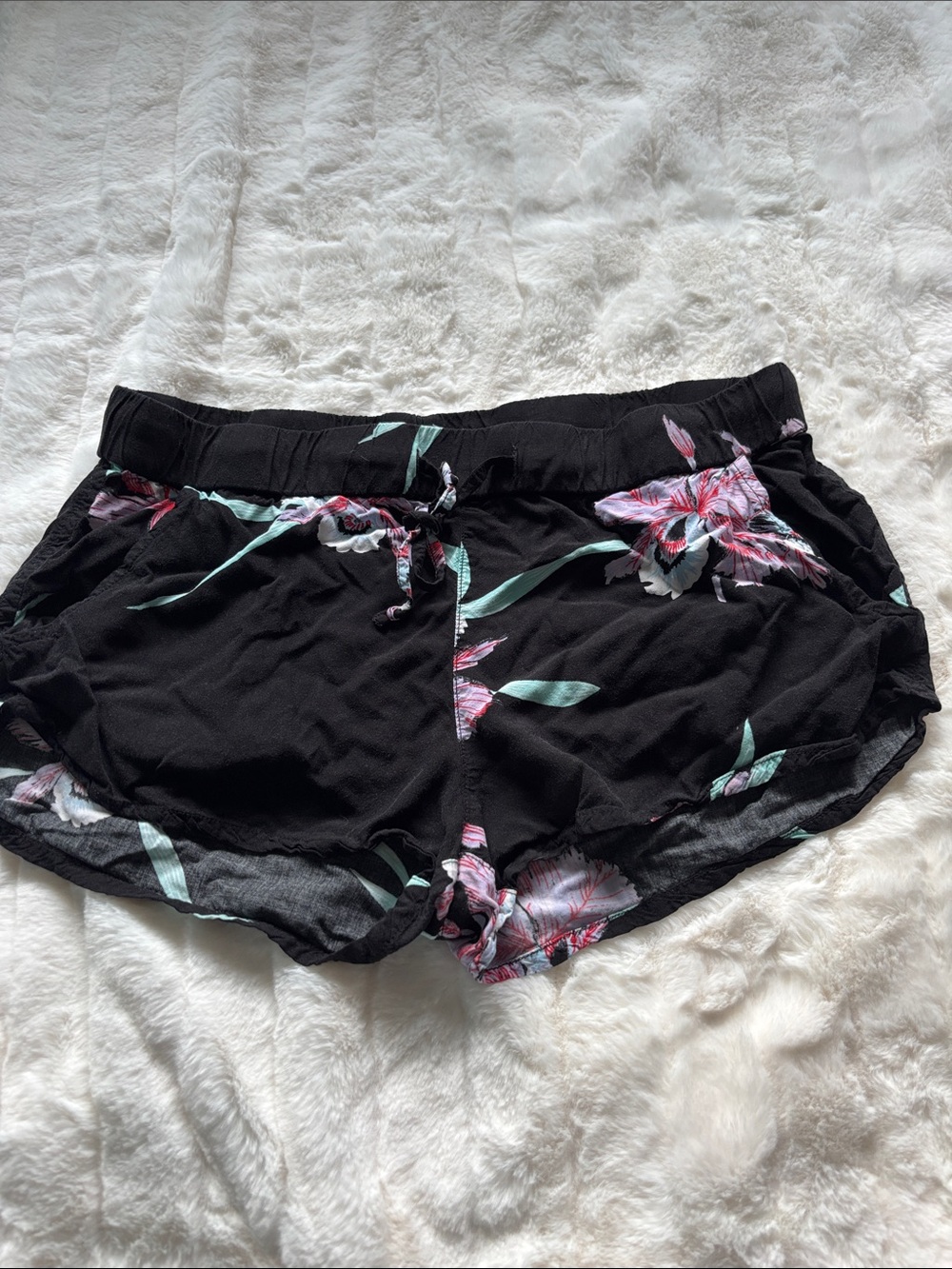 Vans Black Floral Athletic Shorts with Pink & Mint Accents
